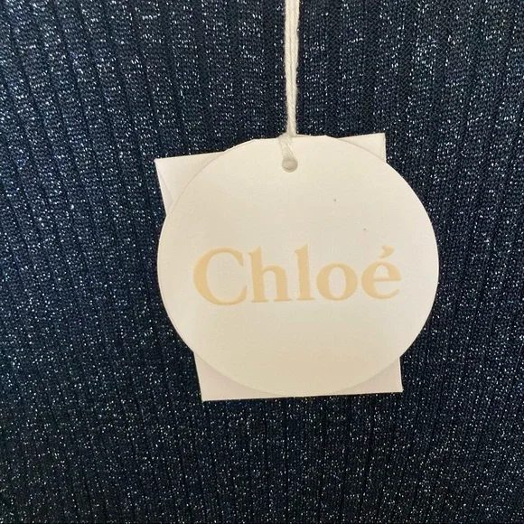 New Chloé Shiny Blue Knit Longsleeve Dress Size Large - Picture 5 of 10